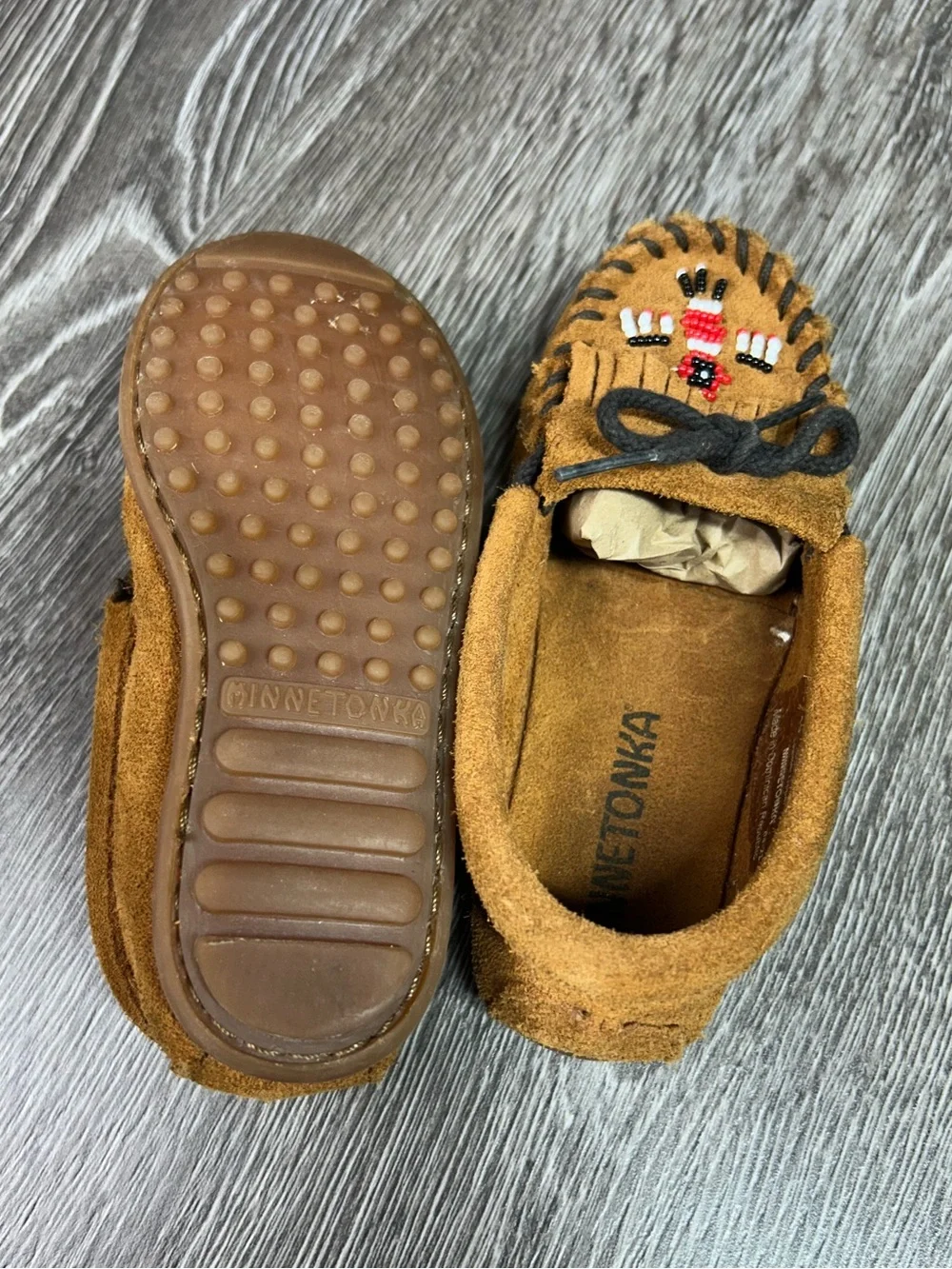 Minnetonka Kids thunderbird Suede Beaded Moccasins